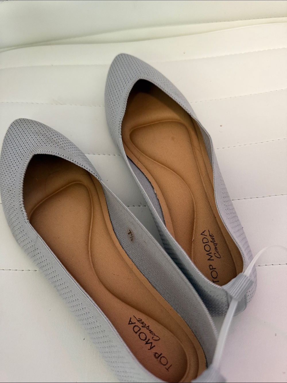 TOP Moda Light Gray Pointed Knit Ballet Flats